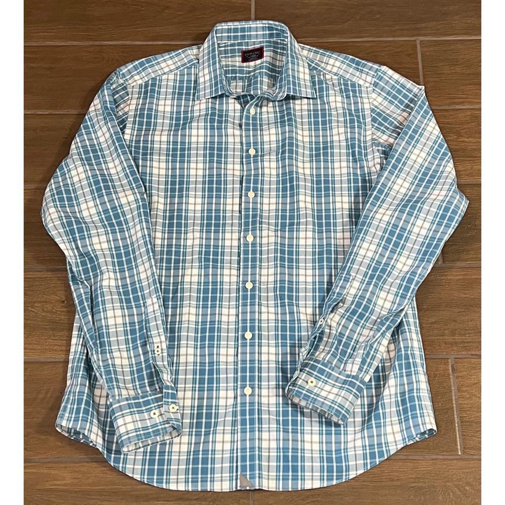 UNTUCKit Maxville WF Shirt Mens Large Tall Blue White Plaid Wrinkle Free 40460